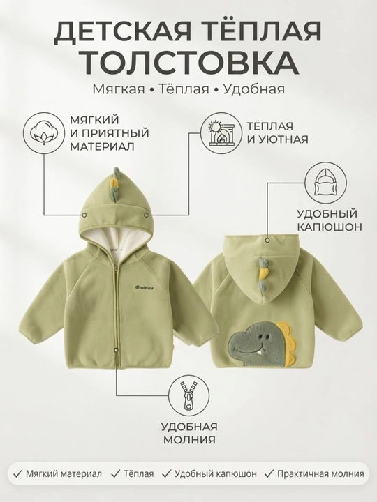 Толстовка для мальчиков и девочек, на молнии - 