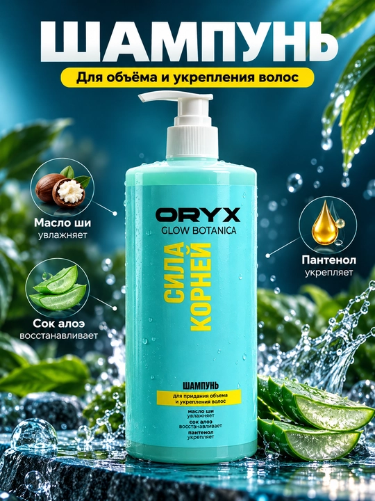ORYX Glow Botanica sochlar uchun biotin va B5 vitaminli, o‘sishni faollashtiruvchi shampun - 