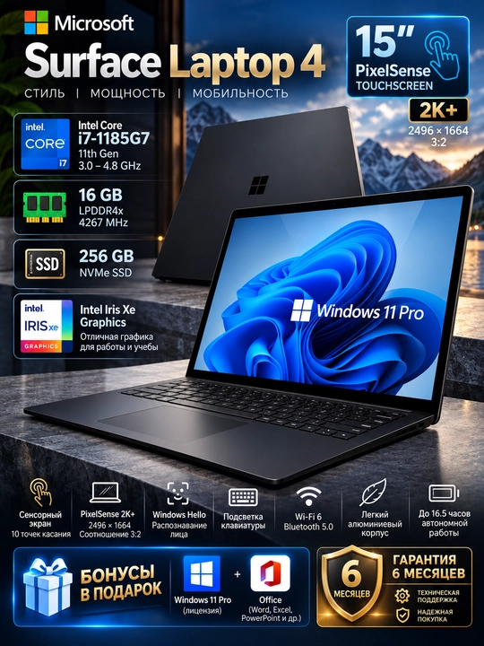 Ноутбук Microsoft Surface Laptop 4 i7-1185G7 16/256GB SSD 15″ 2K+ IPS Touch Win 11 Pro - 