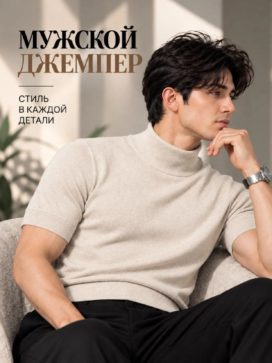 Мужская Американка с коротким рукавом, джемпер, свитер - 