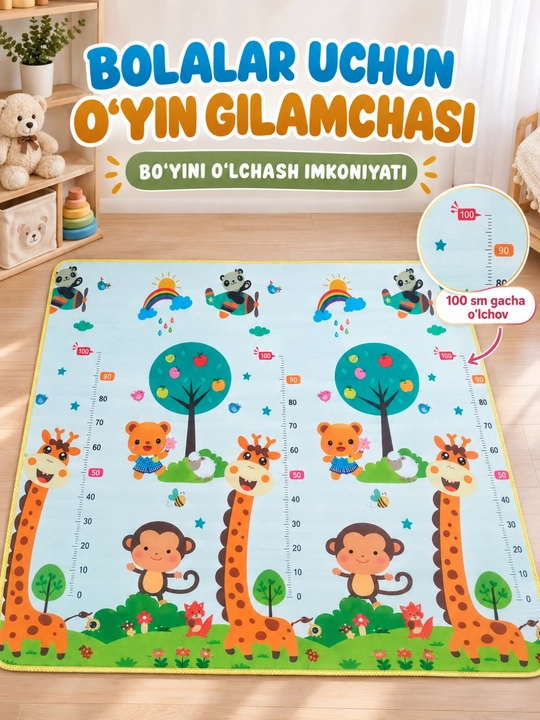 Bolalar uchun ikki tomonlama buklanadigan o‘yin gilamchasi kovrik
