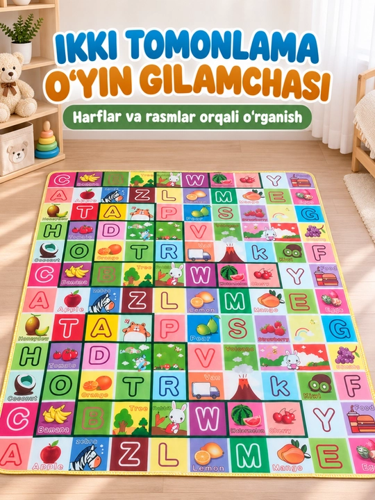 Bolalar uchun ikki tomonlama buklanadigan o‘yin gilamchasi kovrik