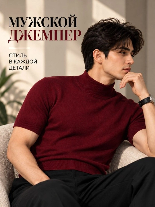 Мужская Американка с коротким рукавом, джемпер, свитер - 