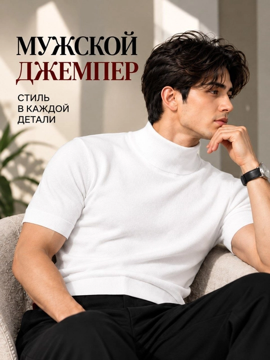 Мужская Американка с коротким рукавом, джемпер, свитер - 