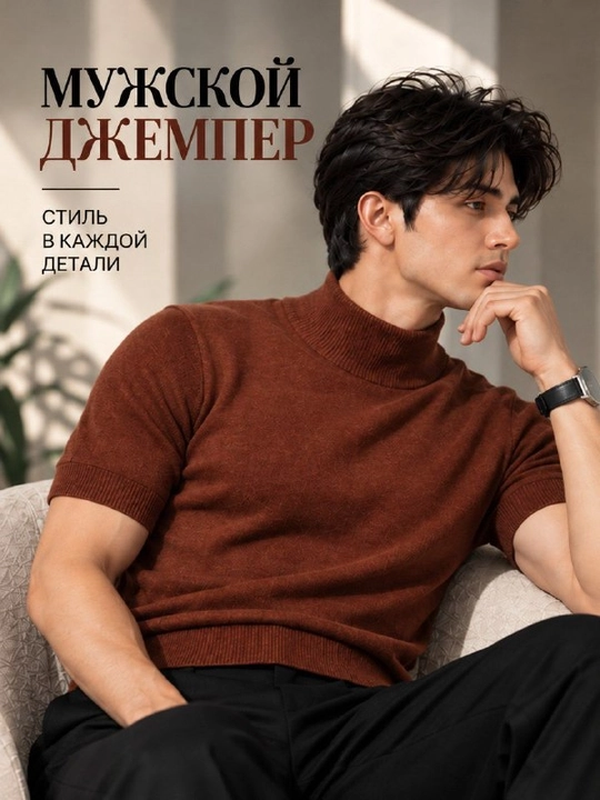Мужская Американка с коротким рукавом, джемпер, свитер - 