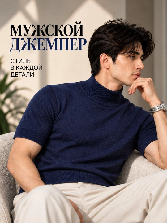 Мужская Американка с коротким рукавом, джемпер, свитер - 