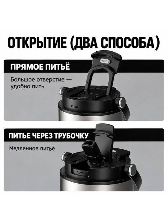 Термокружка с крышкой и ручкой, 750 мл