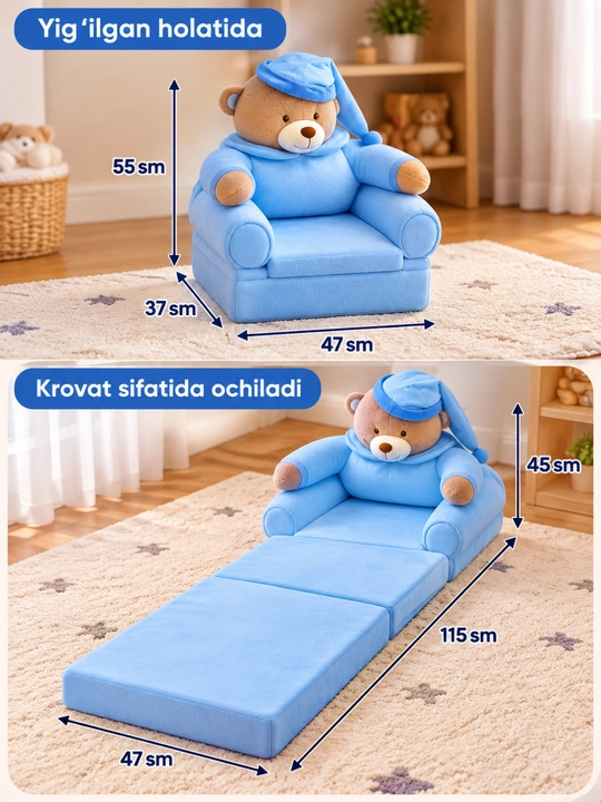 Bolalar uchun yumshoq ochiladigan kreslo krovat bolalar uchun