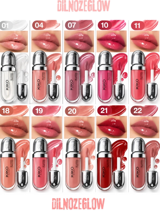 KIKO Milano 3D Hydra Lipgloss, lab uchun yaltiroq blesk, namlovchi suyuq pomada, 6,5 ml - 