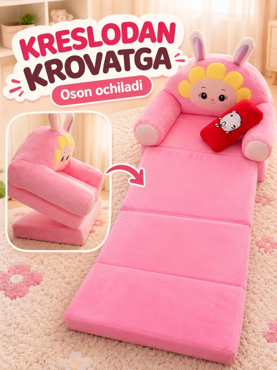 Bolalar uchun yumshoq ochiladigan kreslo krovat bolalar uchun
