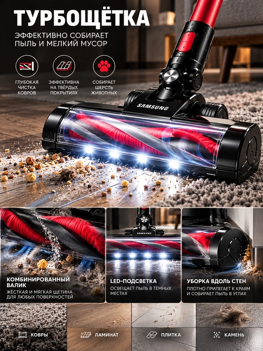 Samsung Ultra Pro X8 vertikal changyutgich, 650 W, LED turbocho‘tka, 0,6 l