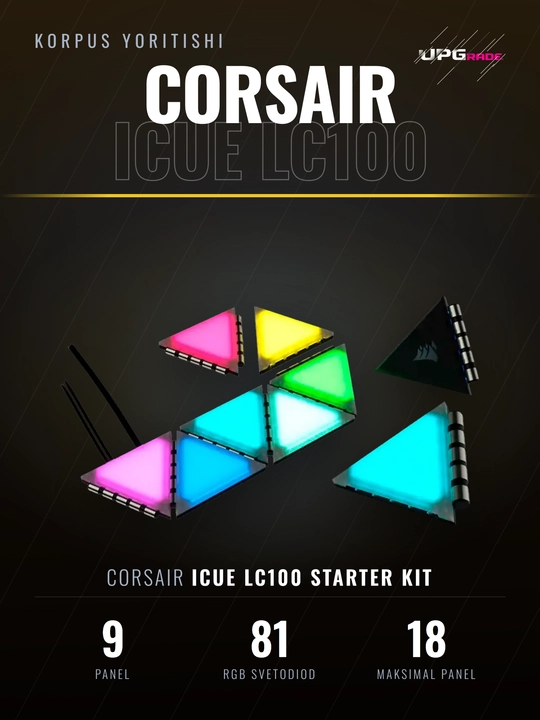 Corsair iCUE LC100 yoritish panellari, boshlang'ich to'plam, 9 ta uchburchak, RGB