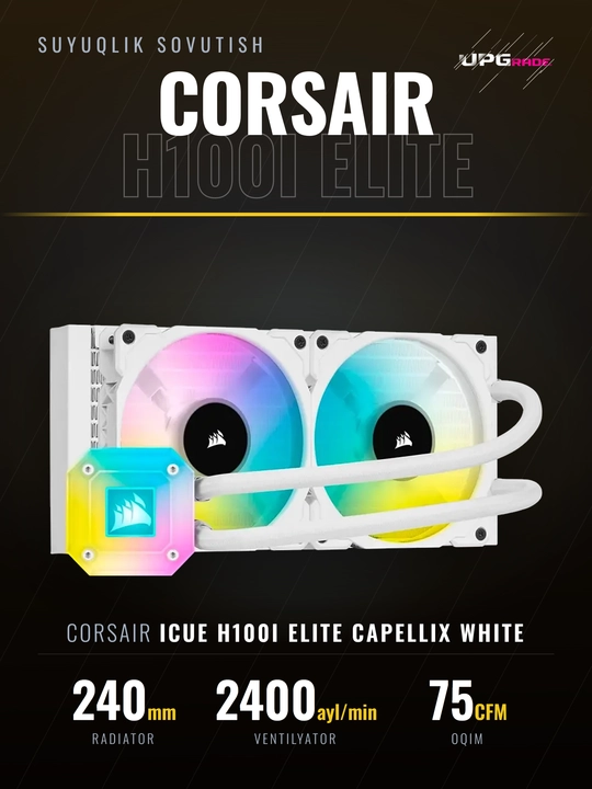 Suyuqlik bilan sovutish tizimi Corsair iCUE H100i Elite Capellix, 240 mm, RGB, oq