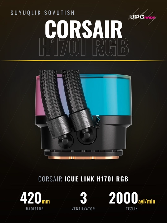 Suyuqlik bilan sovutish tizimi Corsair iCUE LINK H170i RGB, 420 mm, 3 x QX140, qora