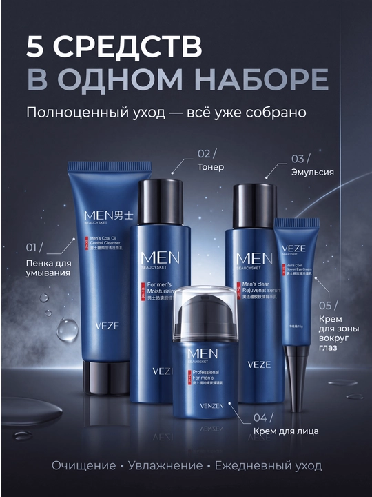 Мужской набор средств для ухода за лицом и кожей VEZE Men