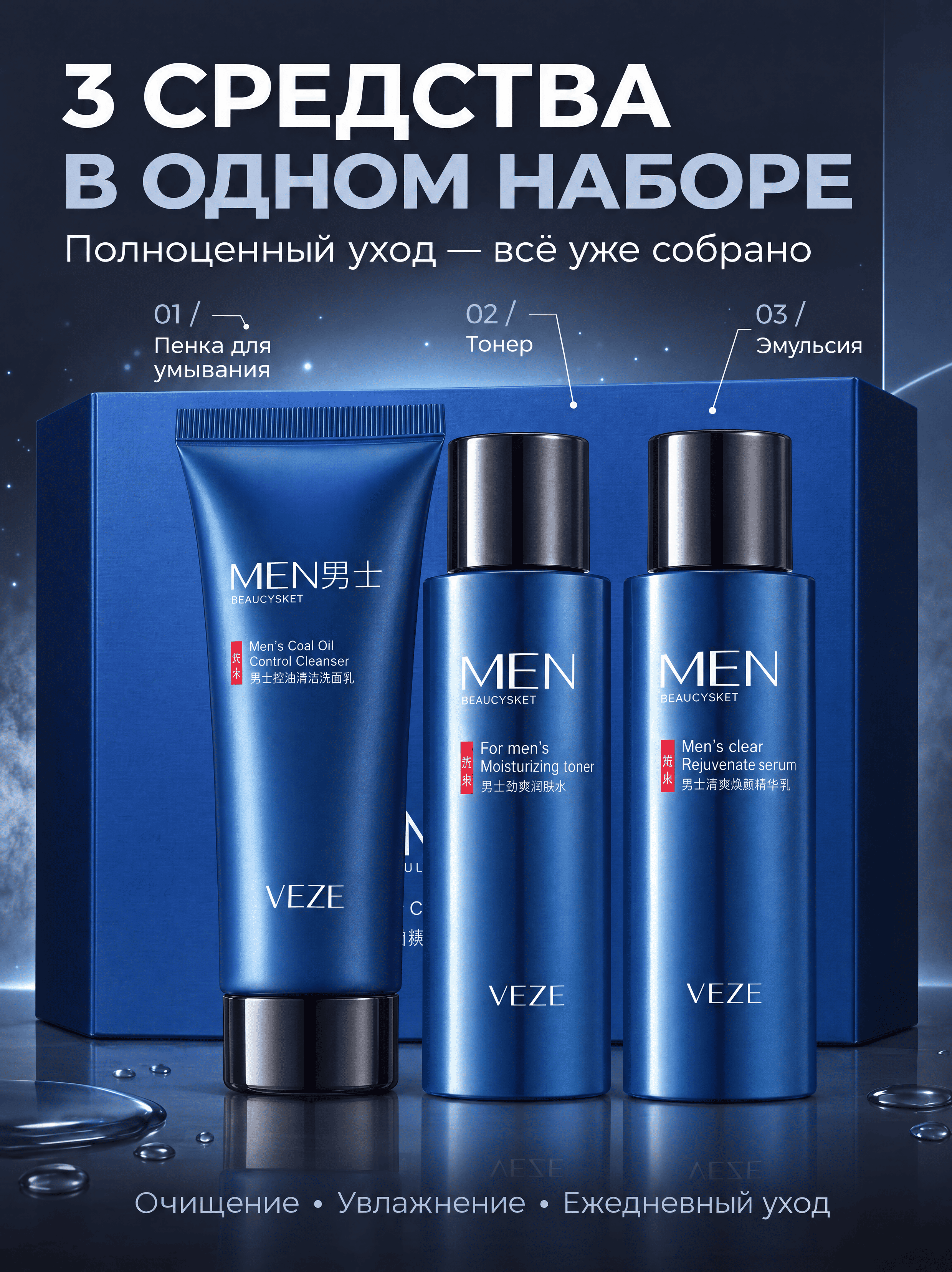 Мужской набор средств для ухода за лицом и кожей VEZE Men