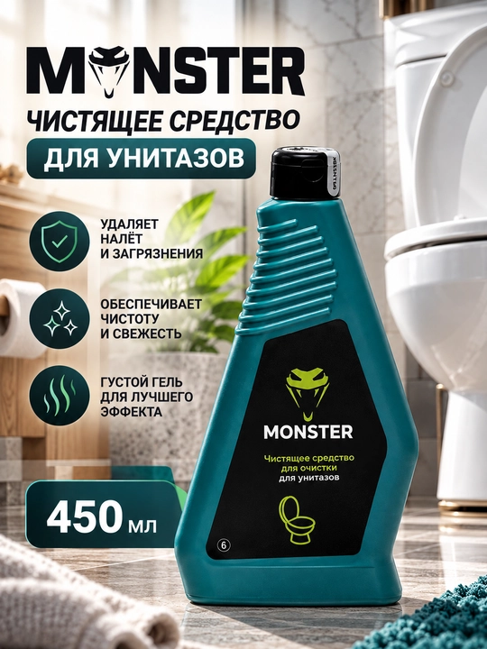 MONSTER unitaz tozalash vositasi, karash va ifloslanishga qarshi gel, 450 ml - 