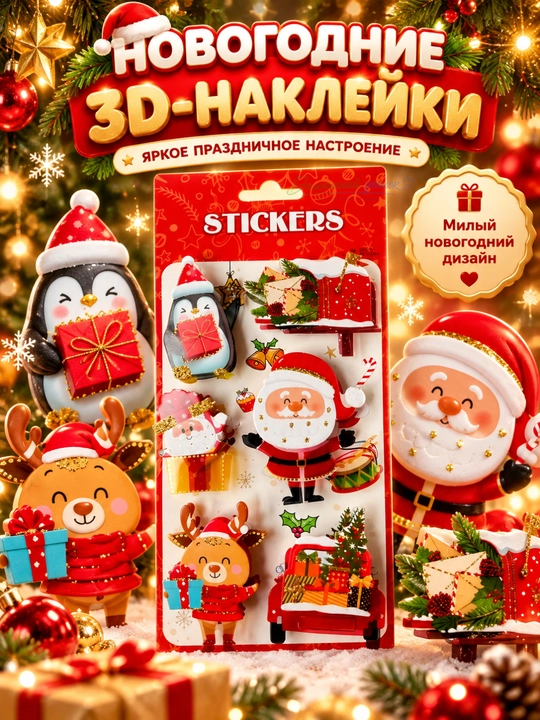Новогодние объёмные наклейки для детей с 3D эффектом