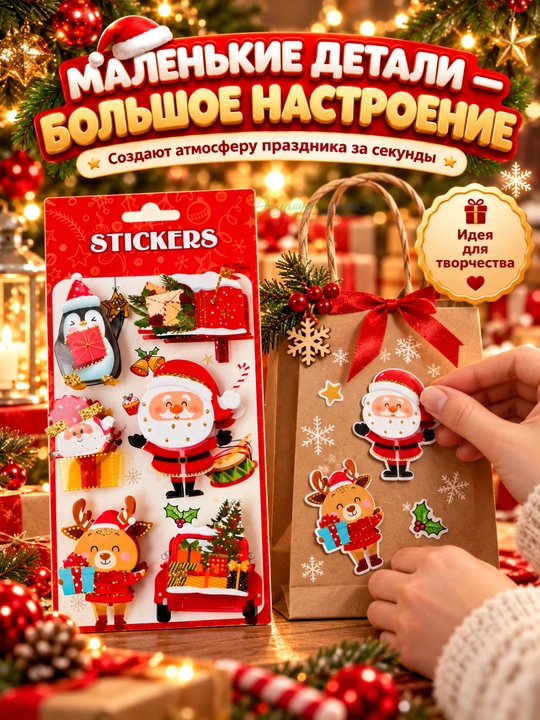 Новогодние объёмные наклейки для детей с 3D эффектом