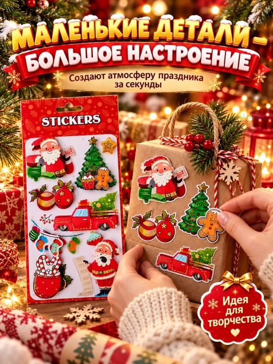 Новогодние объёмные наклейки для детей, с 3D эффектом