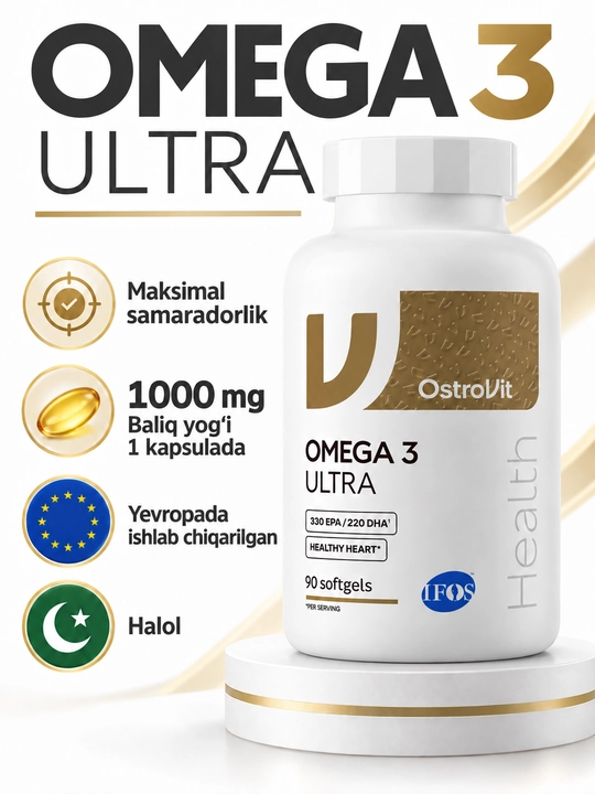 Рыбий жир OstroVit Ultra Омега 3 1000 мг, 90 капсул - 