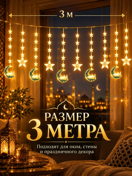 Гирлянды 3 м, для Рамадана и Курбан-Байрам, уютные, праздничные