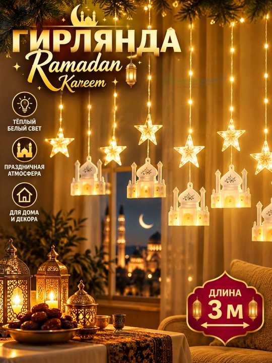 3 metrlik Ramazon va Qurbon Hayit uchun girlyandalar, bayram uchun, shinam