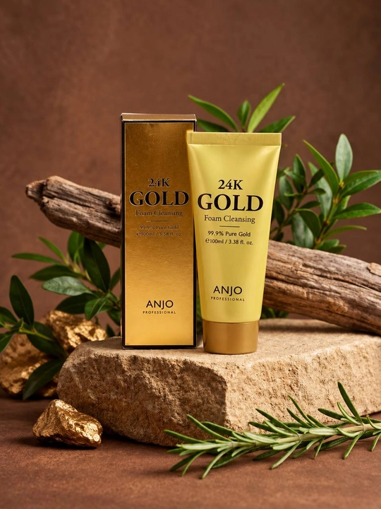 ANJO Professional 24K Gold yuz yuvish ko‘pigi, yuzni tozalash uchun, 100 ml