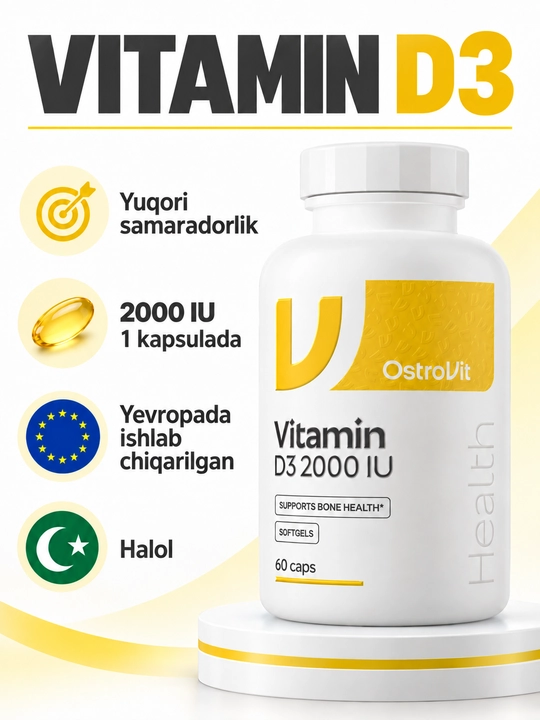 OstroVit Vitamin D3 2000 IU, 60 kapsula - 