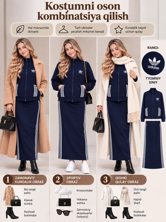 Ayollar kuzgi kiyimi, Adidas ayollar dvoykasi, Razmer standart  48-52