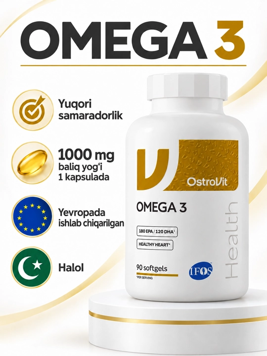 OstroVit Baliq yo'gi Omega 3 1000 mg, 90 kapsula - 