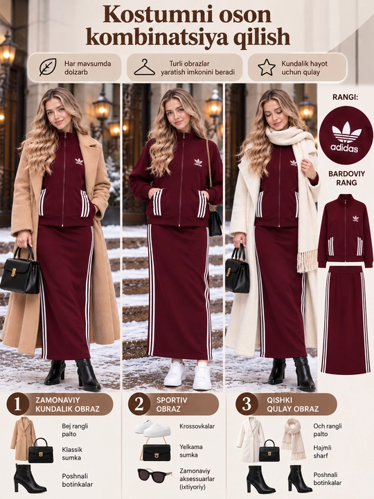 Ayollar kuzgi kiyimi, Adidas ayollar dvoykasi, Razmer standart  48-52