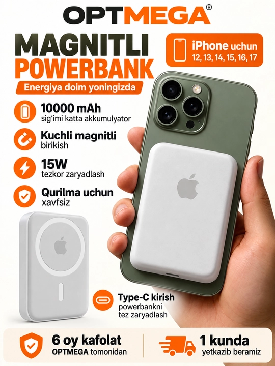 MagSafe power bank, iPhone uchun, 10.000 va 5.000 mA/h, Power bank - 