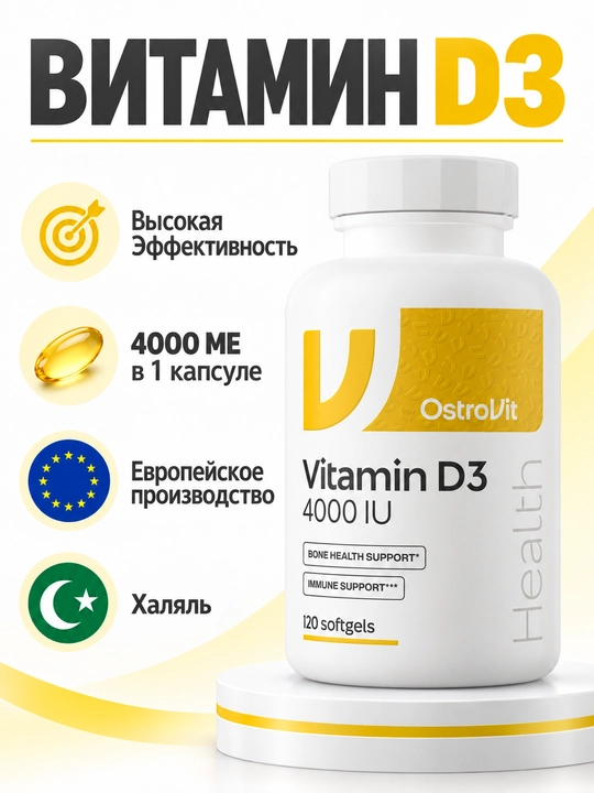 OstroVit Витамин Д3 4000 IU, 120 kapsula