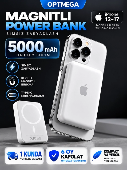 MagSafe power bank, iPhone uchun, 10.000 va 5.000 mA/h, Power bank
