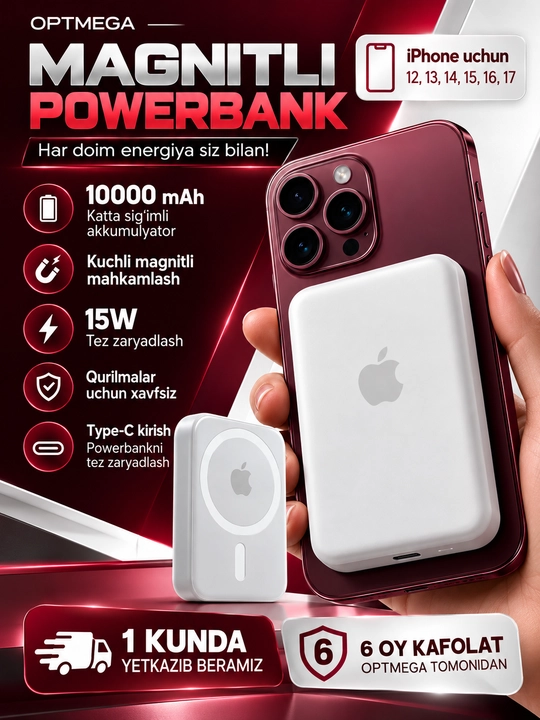 MagSafe power bank, iPhone uchun, 10.000 va 5.000 mA/h, Power bank - 