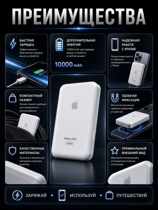 MagSafe power bank, iPhone uchun, 10.000 va 5.000 mA/h, Power bank