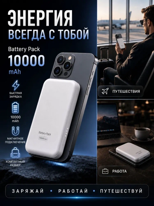 MagSafe power bank, iPhone uchun, 10.000 va 5.000 mA/h, Power bank