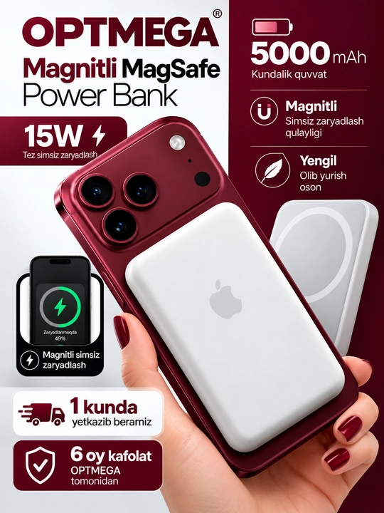 MagSafe power bank, iPhone uchun, 10.000 va 5.000 mA/h, Power bank - 