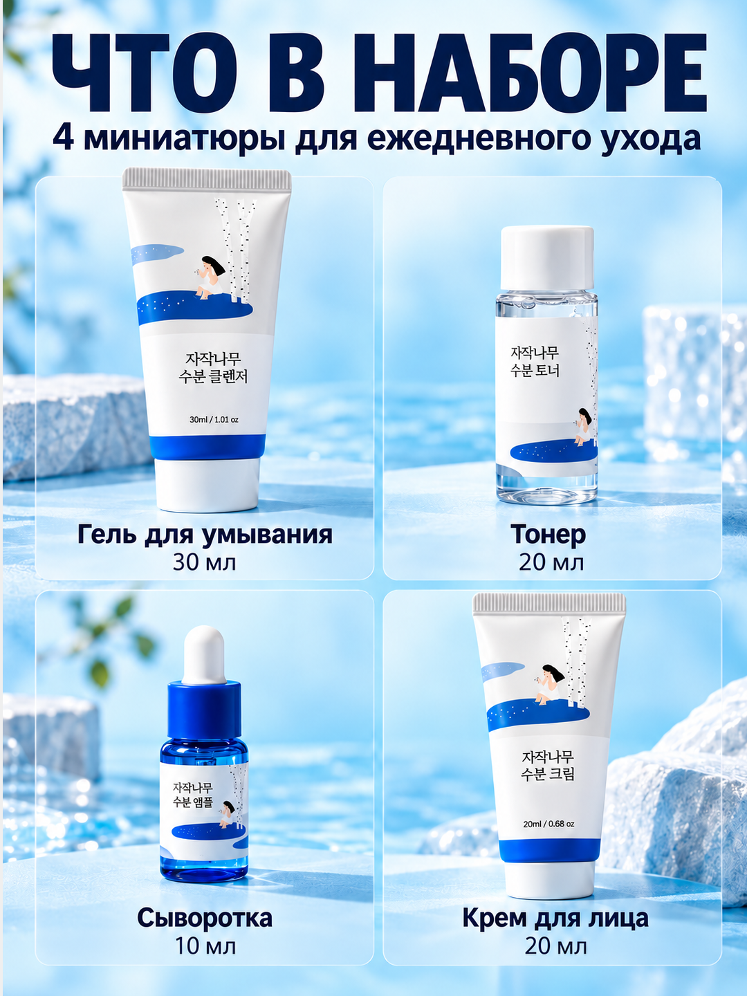 Round lab набор, увлажняющий и питательный набор для лица, Корея