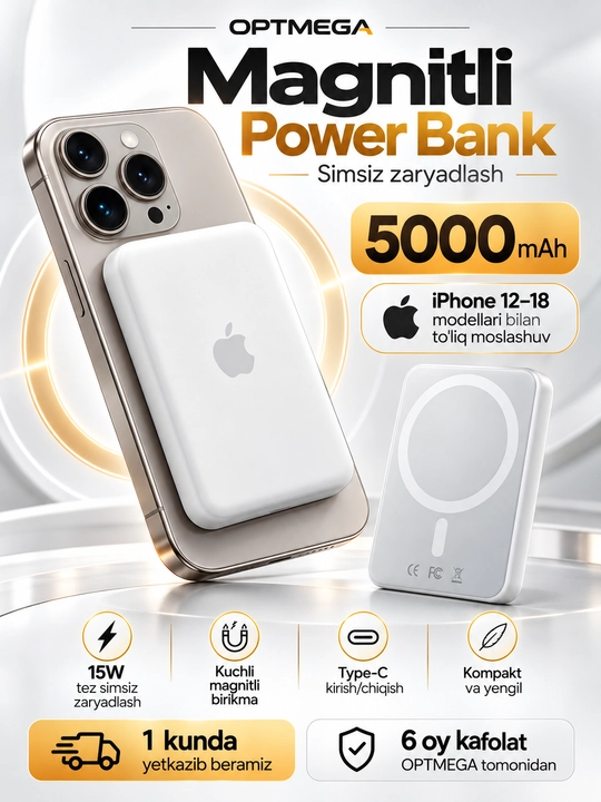 MagSafe power bank, iPhone uchun, 10.000 va 5.000 mA/h, Power bank - 