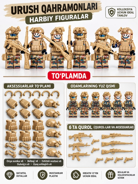 LEGO mini-figuralar, armiya, askar, o‘yinchoqlar, bolalar tovarlari, 3D konstruktorlar - 
