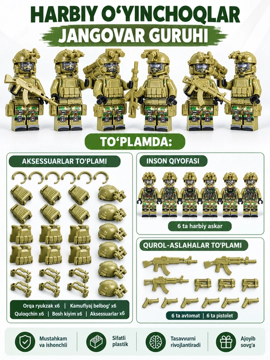 LEGO mini-figuralar, armiya, askar, o‘yinchoqlar, bolalar tovarlari, 3D konstruktorlar - 