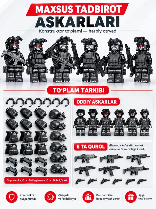 LEGO mini-figuralar, armiya, askar, o‘yinchoqlar, bolalar tovarlari, 3D konstruktorlar - 