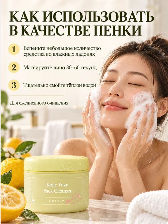 AXIS-Y Kojic Yuzu Pack Cleanser 3 ta 1 da tozalovchi ko‘pikli niqob, 60 g