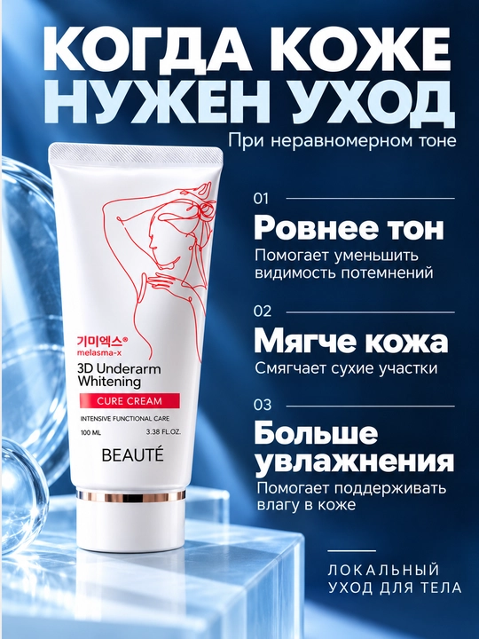 Отбеливающий крем для подмышек от темных пятен Beauty 3D Underarm Whitening Cure Cream