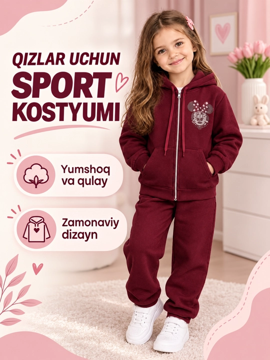 Qiz bola uchun sport kostyumi, yashin tezligidagi xudi va shim, kundalik bolalar kiyimi