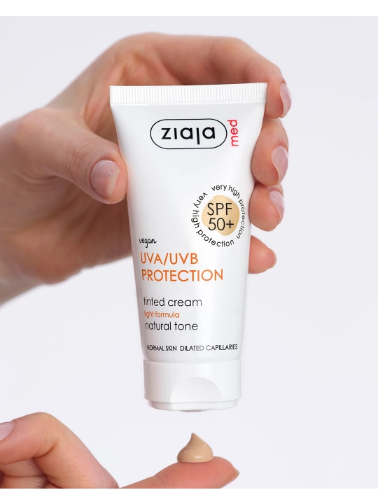 Tonal krem SPF 50+ Ziaja MED, tabiiy tus, pigmentatsiyaga moyil teri uchun, 50 ml