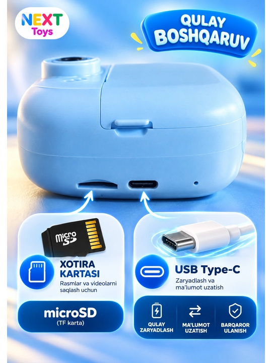 Bolalar uchun tezkor chop etuvchi raqamli fotoapparat, foto va video funksiyali kamera