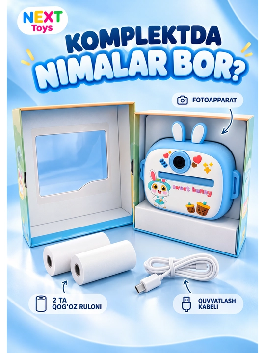 Bolalar uchun tezkor chop etuvchi raqamli fotoapparat, foto va video funksiyali kamera